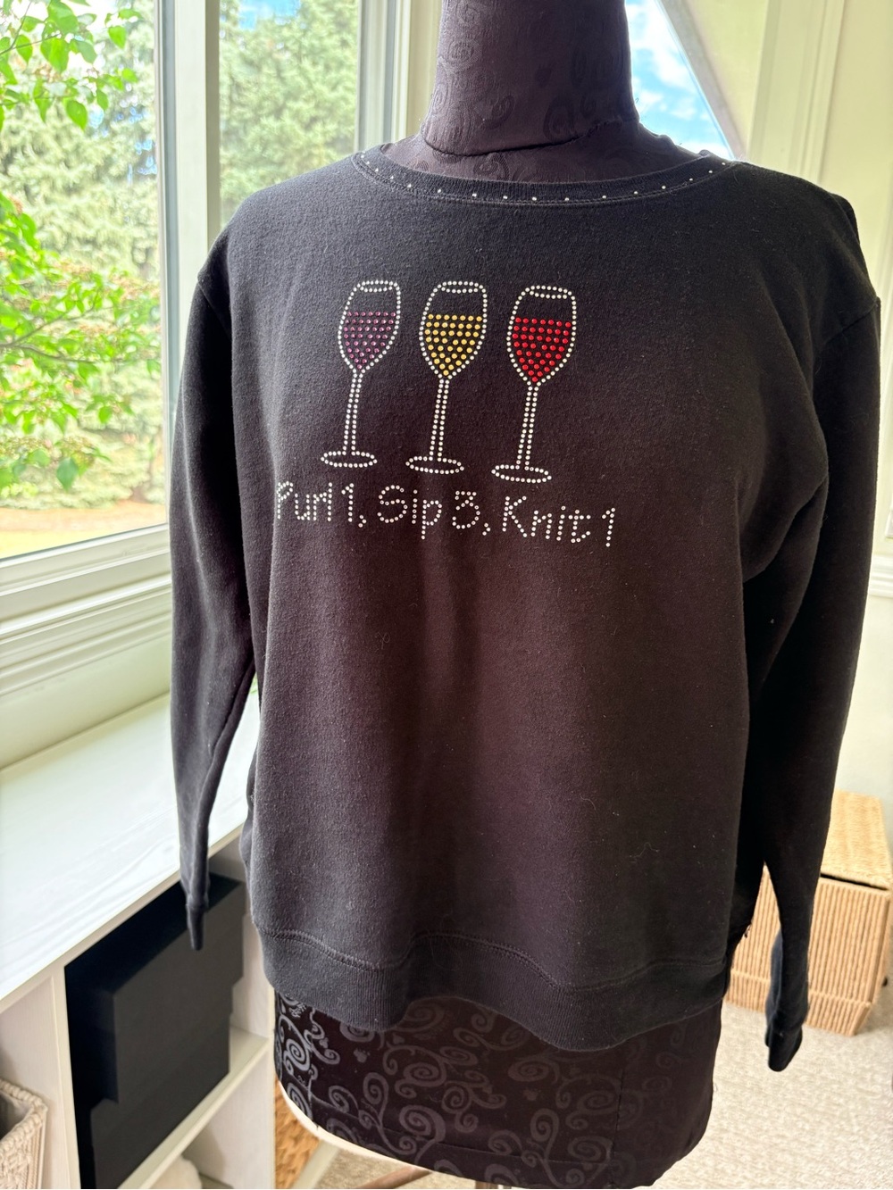 Hanes Black Sweatshirt with Red and Gold Wine Glass Accents